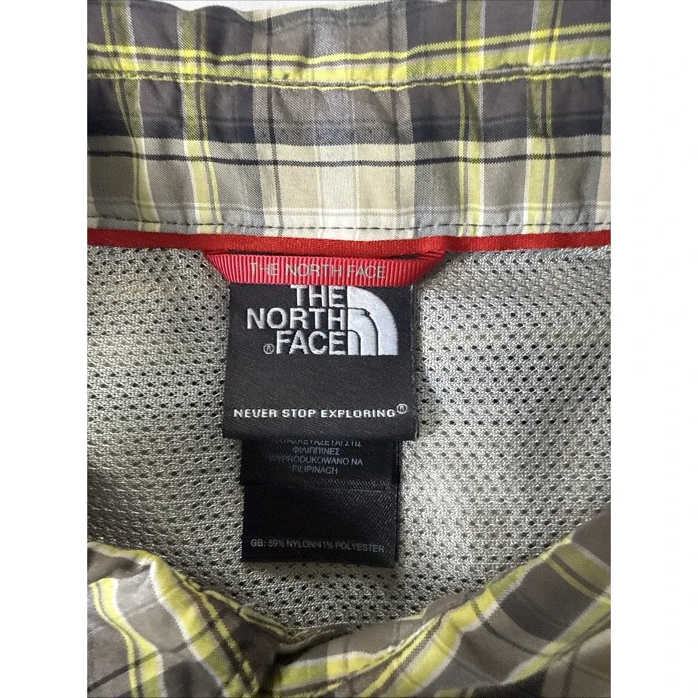 North Face Hiking Trail Shirt‎ Yellow Plaid Mens M Short Sleeve Button Outdoor